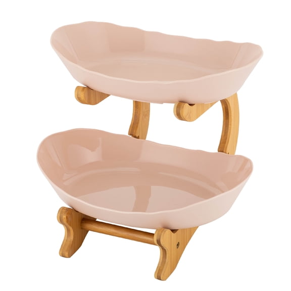 Autrinix Bamboo Fruit Bowl – Two-Tier Split Design with Non-Slip PP Bowls – Decorative Fruit Display Stand for Kitchen, Dining Table, and Countertop – Easy Assembly
