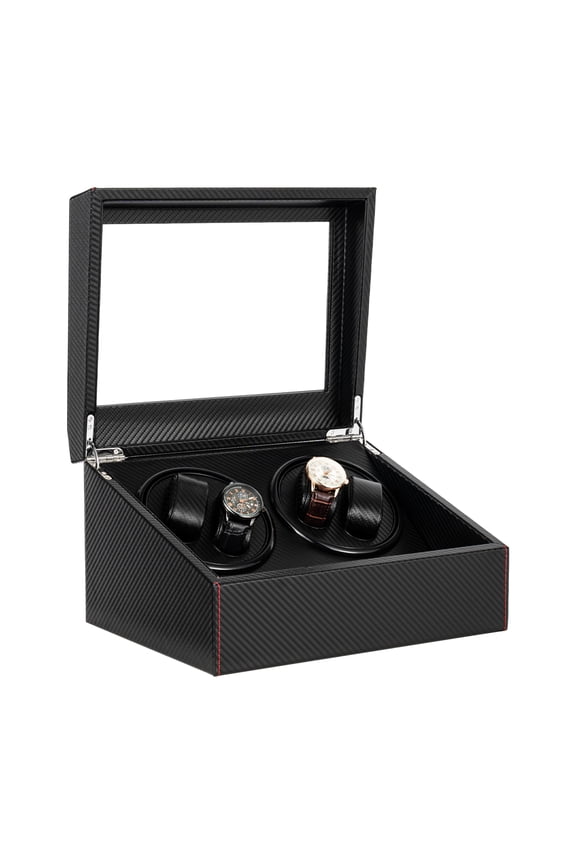 Bidirectional Watch Winder Box for Mechanical Watches, Quiet Motor, 4 Rotating Compartments, Elegant Watch Storage with Clear Glass Window