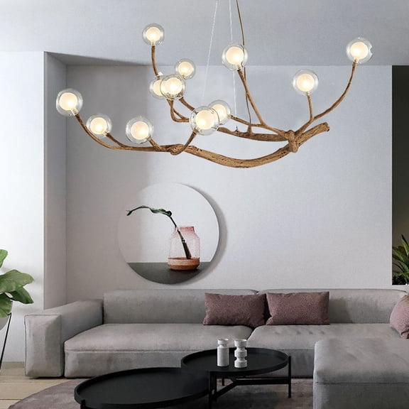 Autrinix Branch Chandelier, Vintage Rustic Design with Resin & Iron Construction, Warm LED Lighting for Mid-Century Modern & Bohemian Interior Styles