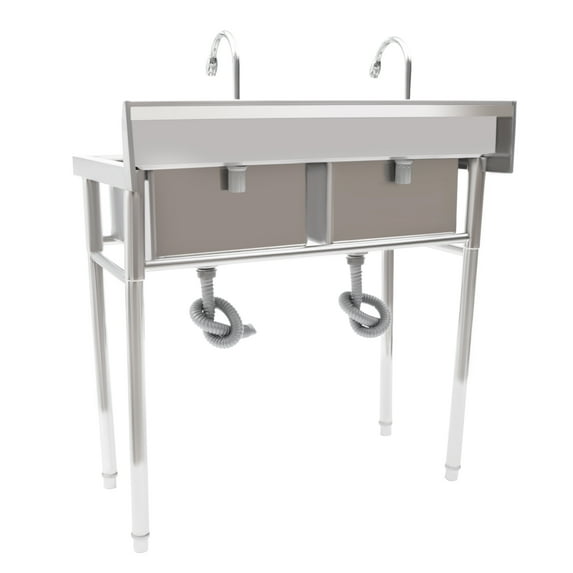 Autrinix Commercial-Grade Stainless Steel Sink with Two Deep Compartments, 360° Rotating Faucets, and X Infusion Drainage – Perfect for Kitchen, Laundry, and Restaurant Use