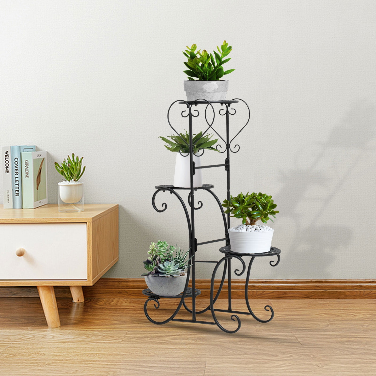 Autrinix Decorative Metal Plant Stand, 4-Tier Iron Stand for Indoor