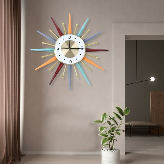 Autrinix Decorative Wall Clock Artistic Sunburst Design, Non-Ticking Silent Clock for Bedroom, Living Room, or Workspace
