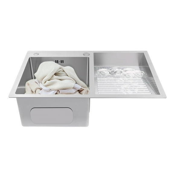 Autrinix Double Basin Utility Sink, Stainless Steel Laundry Tub with Washboard Basin, Anti-Condensation Coating, Perfect for Laundry & Cleaning Tasks