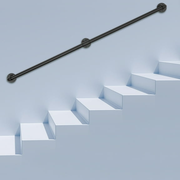 Autrinix Durable Galvanized Iron Stair Handrail, Wall-Mounted Black Railing with T-Shaped Connector, Easy Installation for Stairs, Bathroom & Elderly Safety