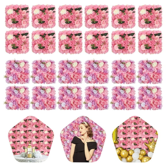 Autrinix Faux Flower Wall Backdrop – Pink Dahlia, Purple Hydrangea, White Rose – Durable, Easy to Install – Indoor/Outdoor Privacy Screen & Wedding Decor, 12 Panels