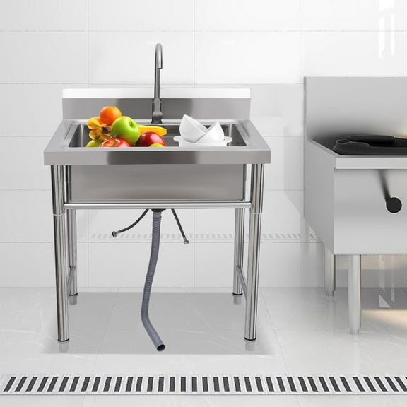 Autrinix Folding Utility Sink, Stainless Steel Kitchen Sink with Detachable Drain and Faucet, Compact and Portable for Home, Garage, and Laundry Use