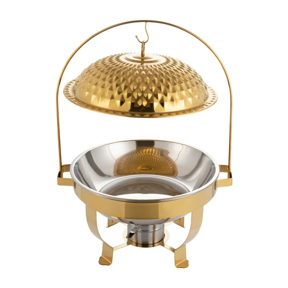 Autrinix Gold Chafing Dish with Alcohol Burner, 6L Capacity, Stainless Steel Food Basin, Dome Lid, and Binaural Carrying Handles for Parties and Events