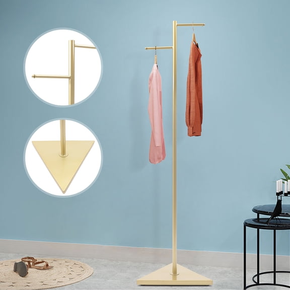 Autrinix Gold Standing Clothes Rack, Luxury Metal Garment Rack for Coats, Jackets, and Hats with Stable Triangle Base, Ideal for Entryway & Bedroom