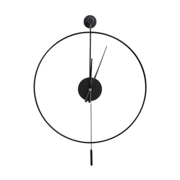 Autrinix Large Modern Wall Clock, Silent Quartz Movement with Pendulum, Metal Black Round Design, Battery Operated for Home & Office Decor
