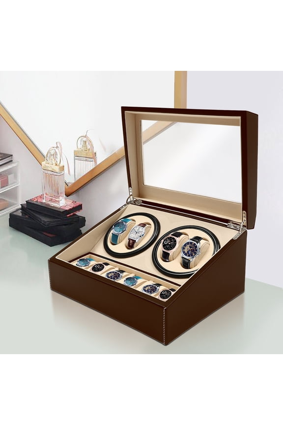 Luxury Watch Winder Box with 6 Storage and 4 Rocker Positions, Low Noise Operation, Individual Pillow Compartments for Watch Protection and Care
