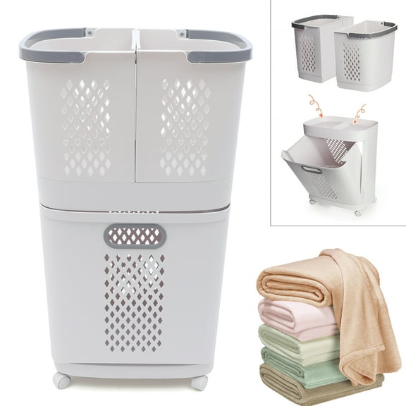 Autrinix Multi-Layer Laundry Basket with Wheels, 3 Tier Freestanding Laundry Hamper, Removable Compartments for Clothes Sorting, Space-Saving Design for Home Use