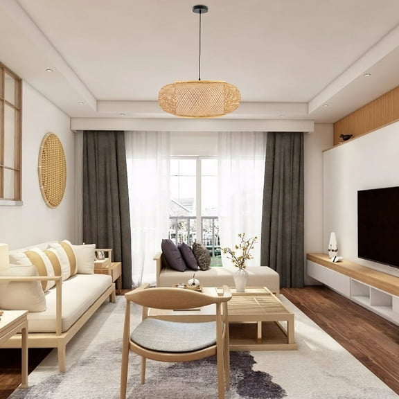 Autrinix Natural Bamboo Chandelier, Cage Style Boho Pendant Lamp With Lantern Design, Rustic Ceiling Light For Farmhouse & Coastal Decor