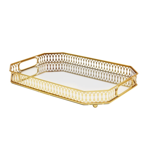 Autrinix Rectangular Gold Serving Tray with Handles, Perfect for Fruit, Drinks & Jewelry Storage - Elegant Modern Design for Dining Room & Office Tabletop