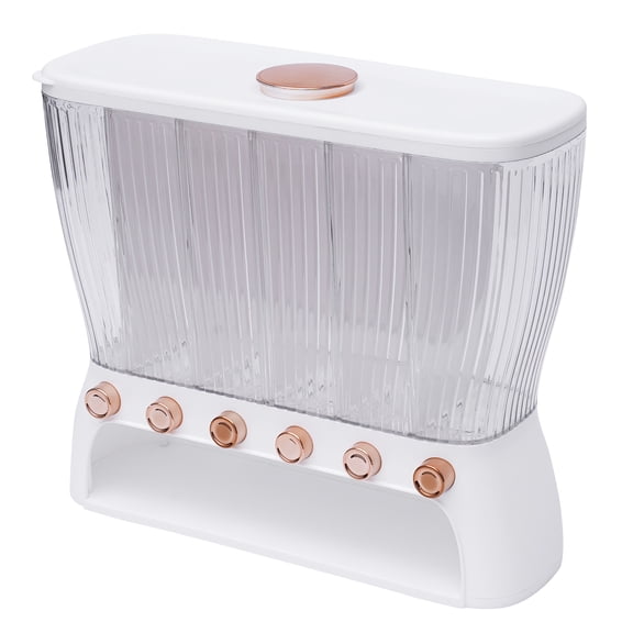 Autrinix Rice Dispenser with 6 Compartments, Large Capacity Dry Food Storage Container with Removable Dividers, Airtight Seal for Freshness, Perfect for Pantry or Kitchen Organization