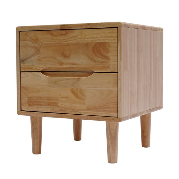 Autrinix Rubberwood Bedside Table, Nordic Style Nightstand with Two Drawers, Easy-to-Install Storage Solution for Small Bedrooms