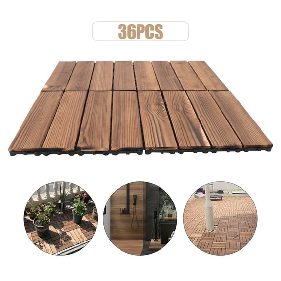 Autrinix Snap-Together Deck Tiles 12x12 Inches, Non-Slip Outdoor Flooring with Water Drainage System, Carbonized Wood Surface