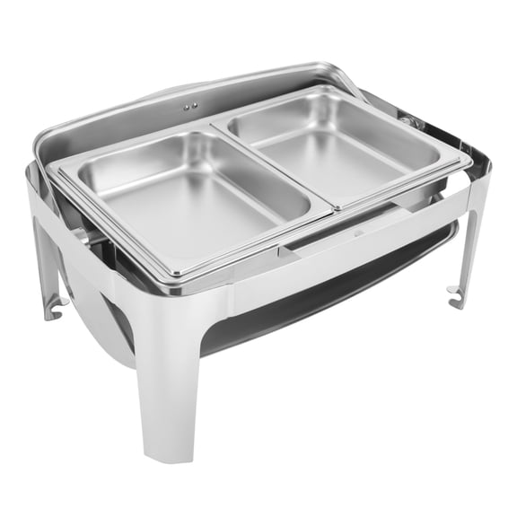 Autrinix Stainless Steel Chafing Dish Buffet Set, Roll Top Design, 9.54Qt Capacity with Electric & Alcohol Stove Heating for Parties, Banquets, and Catering
