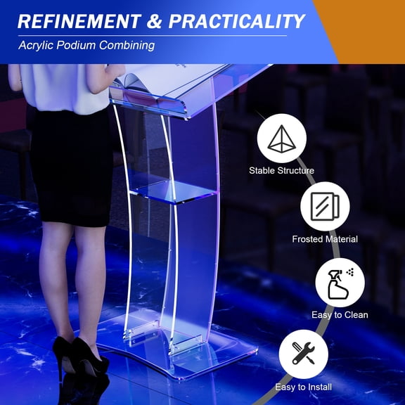 Autrinix Transparent Acrylic Podium, Curved Design Lectern for Presentations, Modern Public Speaking Podium for Conferences, Ceremonies, and Schools