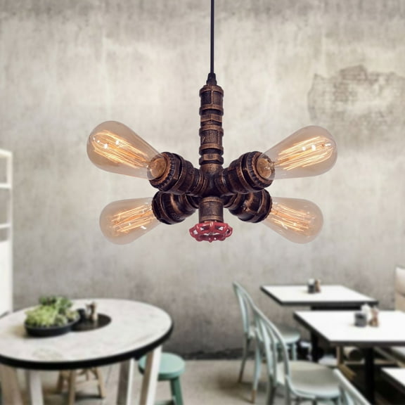 Autrinix Water Pipe Chandelier, Steampunk Ceiling Light with Iron Construction & High-Temperature Spray Finish, Retro 4-Bulb Fixture for Living Room, Bar, and Hallway