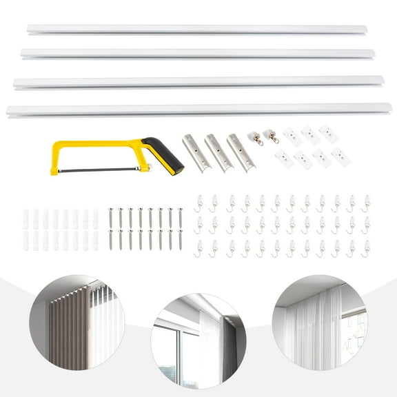 Autrinix White Ceiling Mounted Curtain Track System, Durable Aluminum Alloy, 9-12ft Adjustable Length for Bedrooms, Living Rooms, Hotels