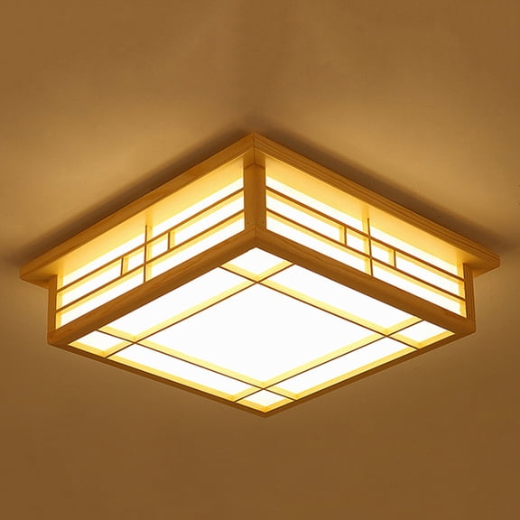 Autrinix Wooden Ceiling Light, Japanese Style Square LED Light With Remote, Infinitely Dimmable For Bedroom, Kitchen & Living Room, Pine Wood & PVC Construction, Warm White Glow
