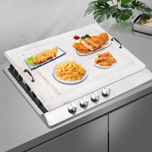 Autrinix Wooden Stovetop Cover with Handles, Large Rectangular Noodle Board, Pine Wood Kitchen Protector, Multi-functional Cooking Table and Countertop Storage Tray