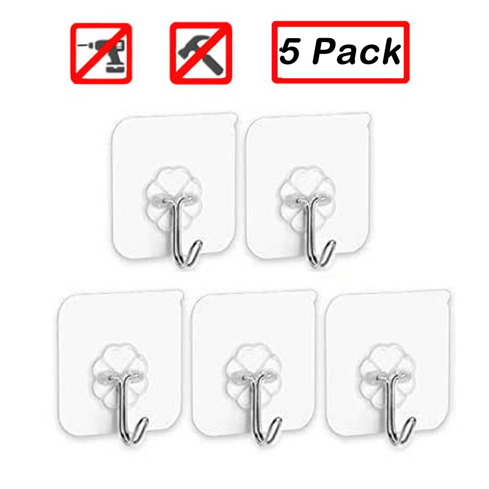 Autrucker Adhesive Hooks Kitchen Wall Hooks 5 Packs,Nail Free Sticky