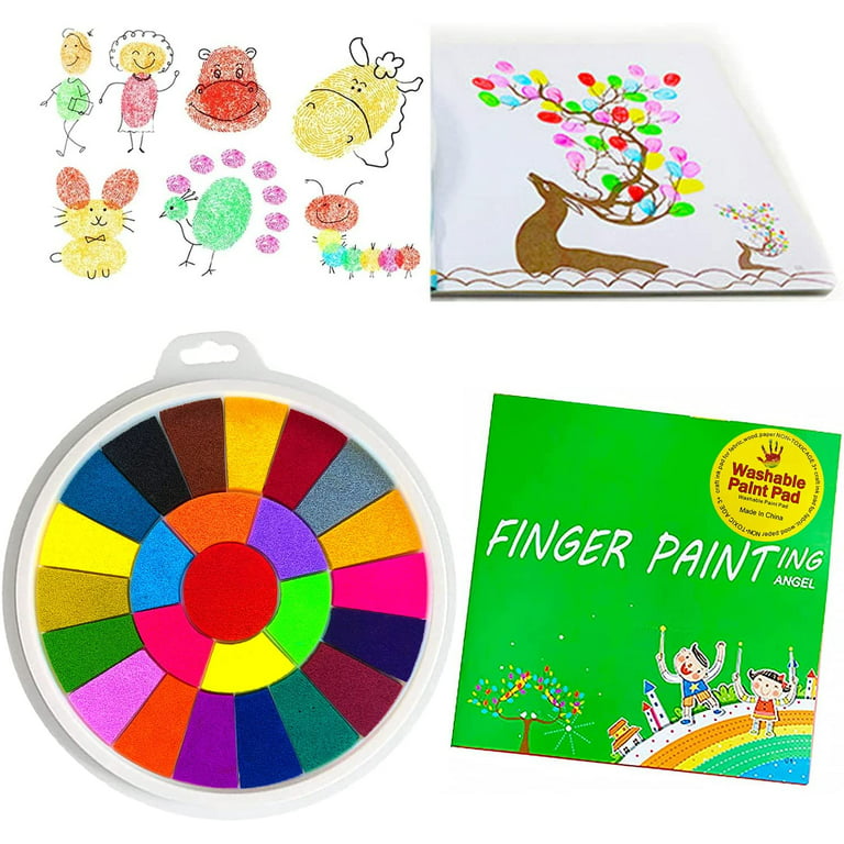  25 Colors Funny Finger Painting Kit and Book, Magic Paint Set  for Kids, Non Toxic & Washable Paint Set , 9 Large Ink Pad, Watercolor  Painting Book for DIY Crafts Painting