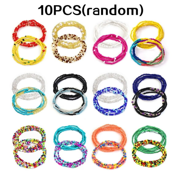 Autrucker Multicolor, Glass Bead Waist Chains Set, 35.4", 10 Pcs