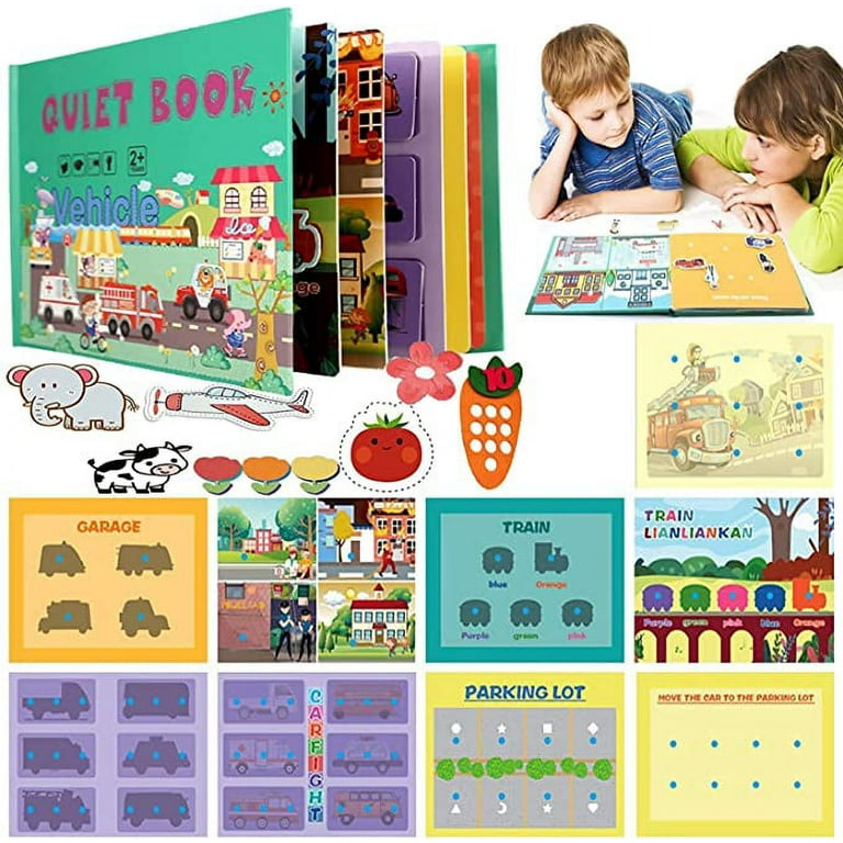 Autrucker Quiet Book for Toddlers, Montessori Interactive Toys Busy Book for Kids Develop Learning Skills Transportation, Size: Small