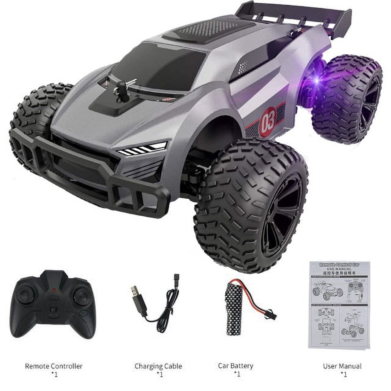 Autrucker Remote Control Car - 2.4GHz High Speed Rc Cars, Offroad Hobby Rc  Racing Car with Colorful Led Lights and Rechargeable Battery,Electric Toy 