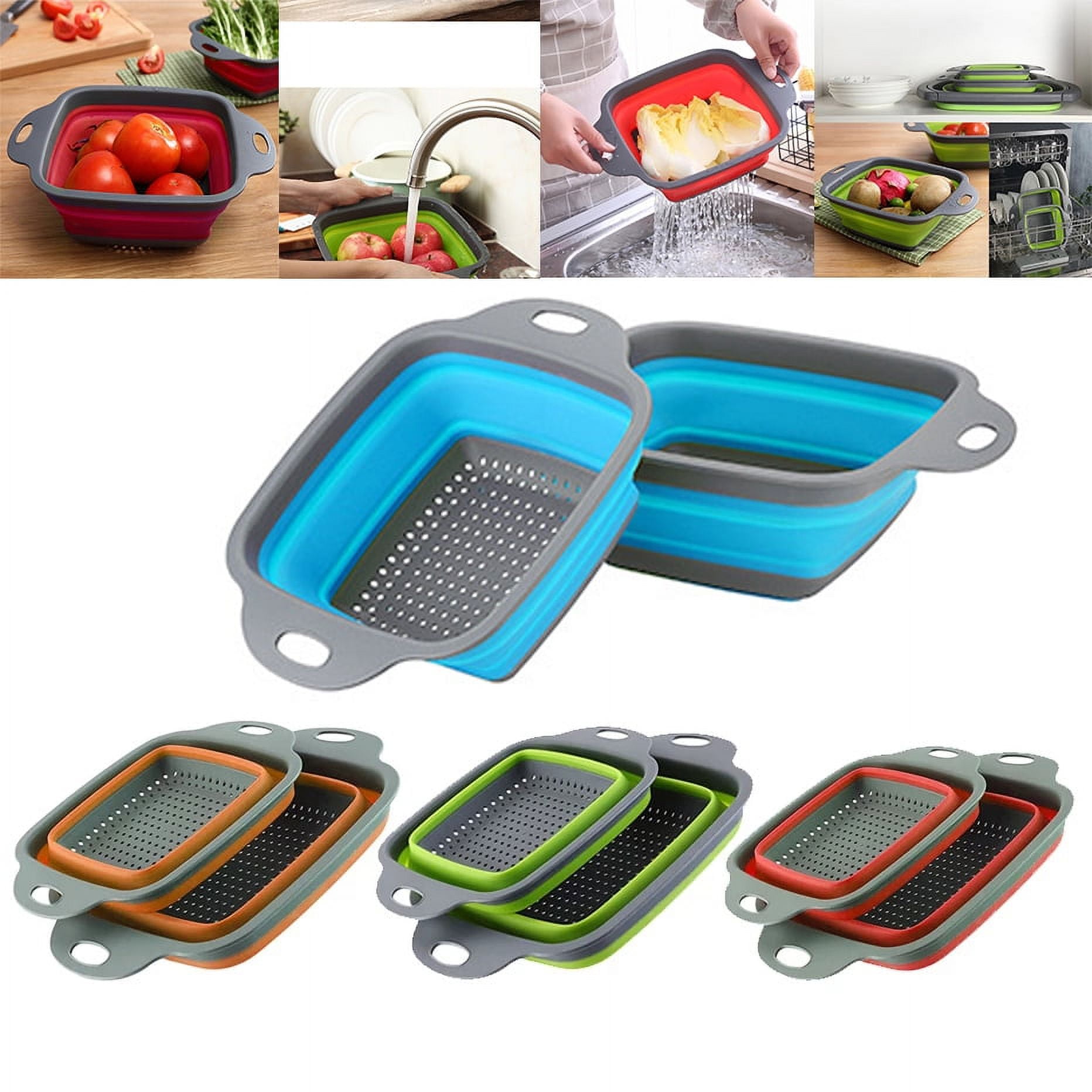 Foldable vegetable washing basket with handle silicone drain