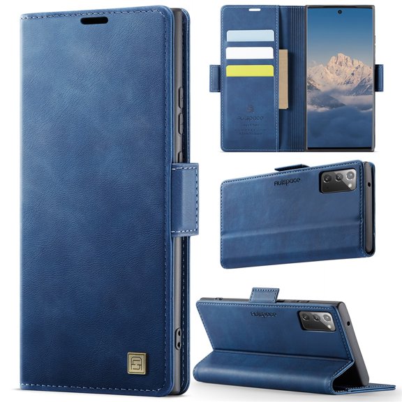 Autspace Phone Case for Samsung Galaxy Note 20 5G 6.7-inch Magnetic Wallet Phone Case Protective Leather Case with Card Holder Function Shockproof Flip Case,Blue,For Galaxy Note 20(5G)