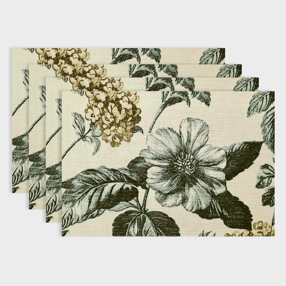 Autua 4Pcs Flower Bee Linen Placemats for Dining Table Decoration 18x12in