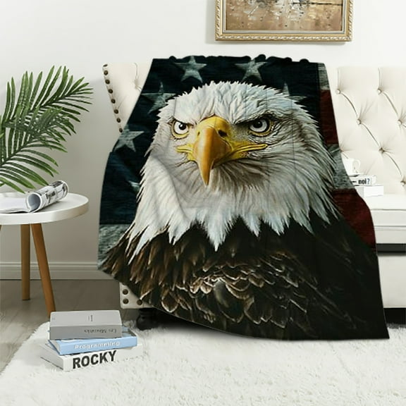 Autua American Bald Eagle On Grunge Flag Fleece Throw Blanket Soft Cozy US Flag Fuzzy Blanket Caring for Women &amp; Adults Eagle Plush Microfiber Blanket  40x50in