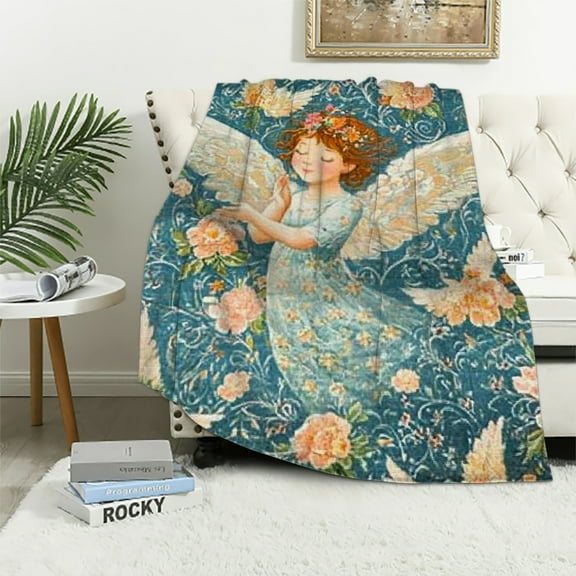 Autua Angel Blanket Cute Heavenly Throw Blankets,Birthday Gifts for Kids Girls Boys,Lightweight Soft Fleece,Whimsical Lovers,Sofa Couch Bed Room Christmas Holiday Decor 40x50in