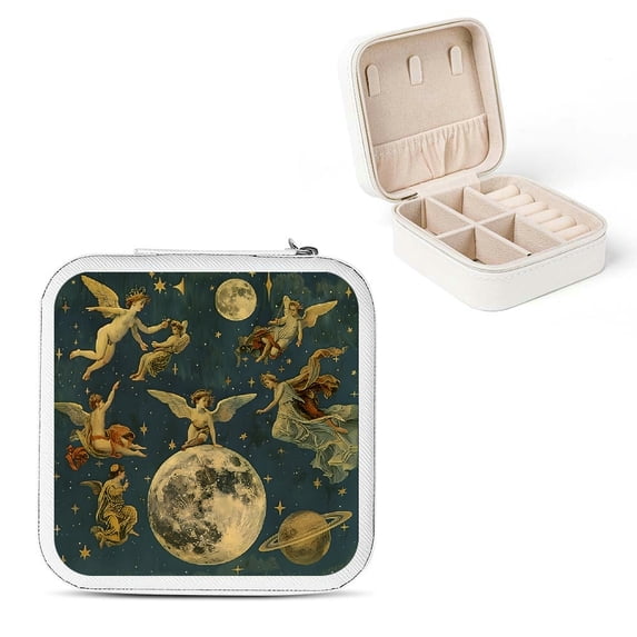 Autua Angels Moon Jewelry Storage Artifacts Box for Necklace, Ring, Earring - Compact Portable Design for Travel - Valentine's Day Gift White