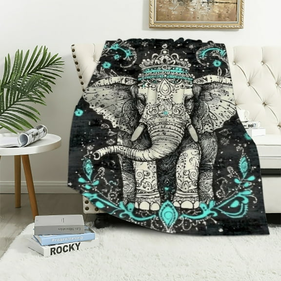Autua Animal Elephant Fleece Blanket for Bed, Lotus Ethnic Elephant Fleece Throw Blanket for Women and Men - Super Soft Plush Elephant Blanket Throw Fleece Elephant Blanket 40x50in