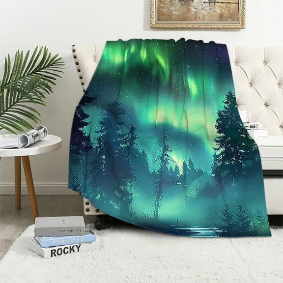 Autua Aurora Lights Warm Lightweight Blanket Soft Fleece Blankets All Seasons Throw Blanket for Living Rooms Sofa Decor Cow Gifts 50x60in