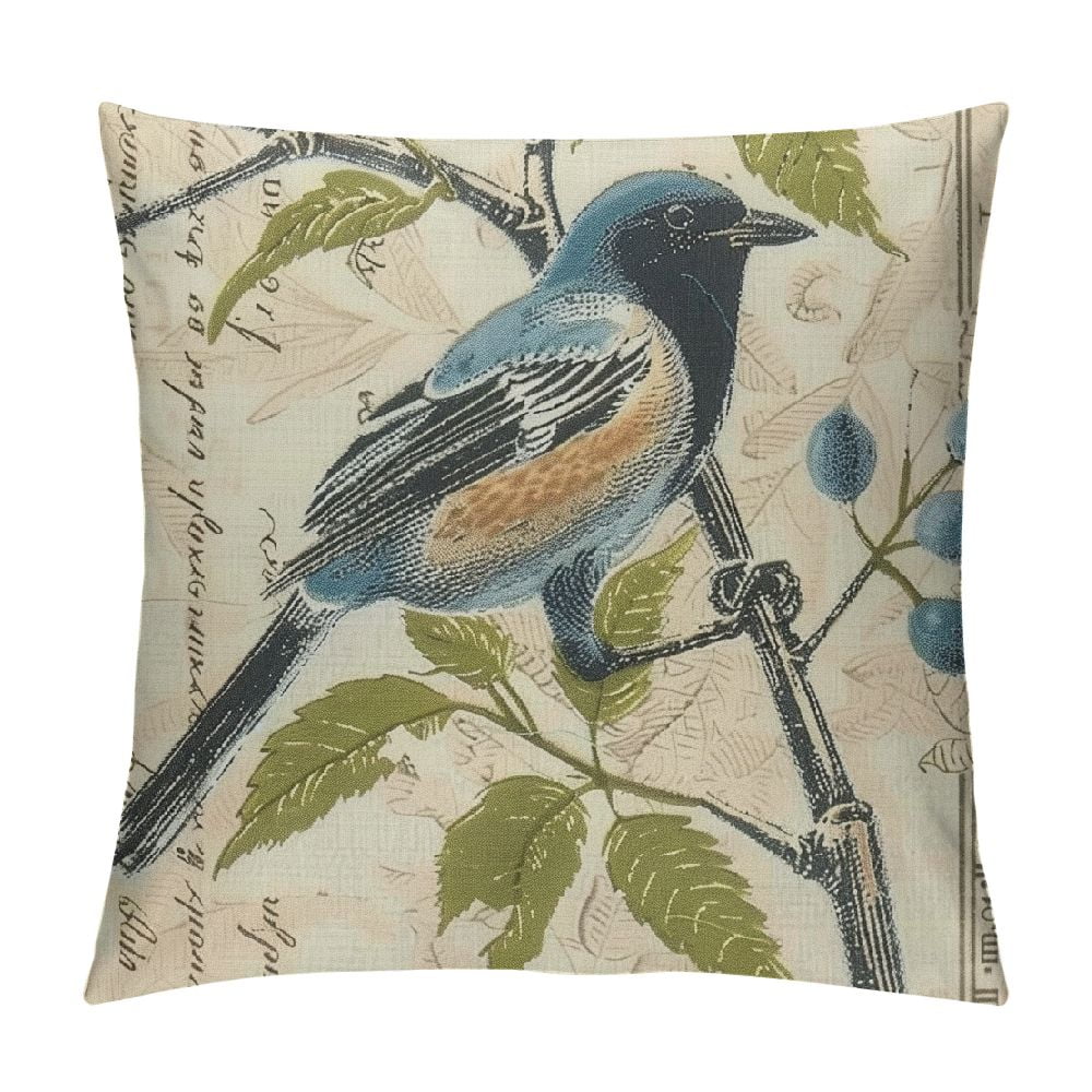 Autua Avian Collection Embroidered Bird Decorative Pillow, Blue Bird ...