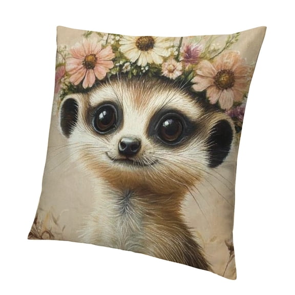 Autua Baby Meerkat Flower Crown Short Plush Decorative Pillowcase 18x18in