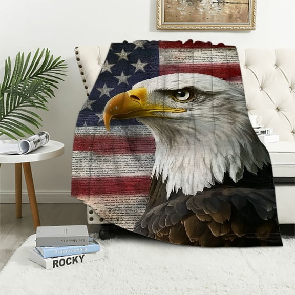 Autua Bald Eagle American Flag Declaration of Independence Warm Lightweight Blanket Soft Fleece Blankets All Seasons Excellent Hand Feel 60x80in