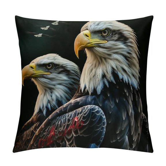 Autua Bald Eagle Graphic Decorative Pillow Cover for Home Couch Living Room Bed Sofa - Durable Cotton Linen Fabric - 1PC 24x24in