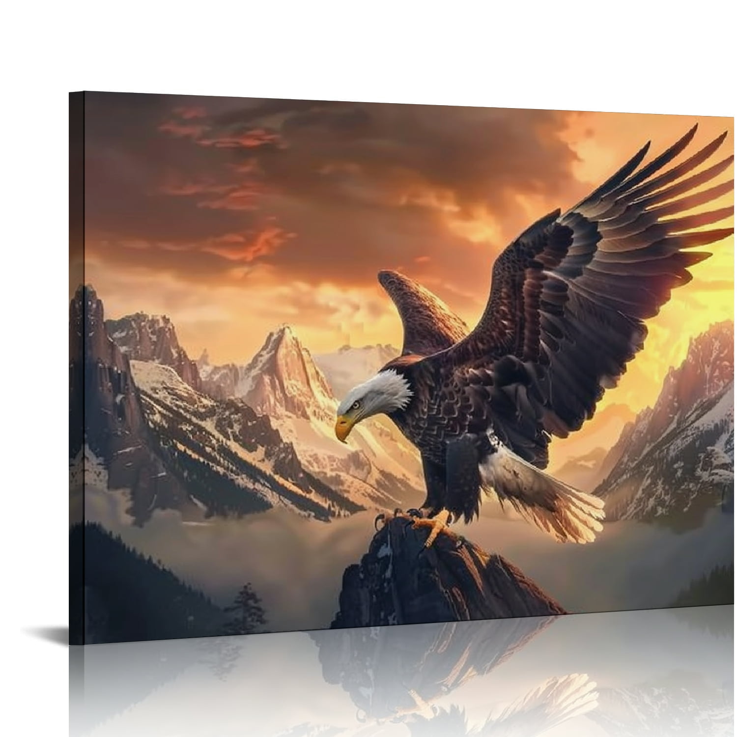 Autua Bald Eagle Mountains Sunset Canvas Wall Art Decor 16x12in ...