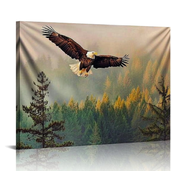 Autua Bald Eagle Pine Trees Canvas Wall Art Living Room Bedroom Decor 16x12in