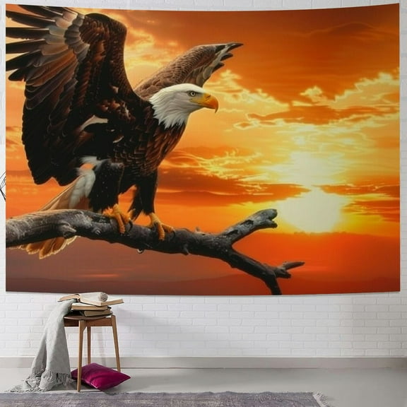 Autua Bald Eagle Sunset Tree Branch Tapestry Wall Hanging Unique Style Graphic Tapestries Home Wall Decor Art for Living Room Bedroom Apartment Farmhouse Dorm 40x30inch
