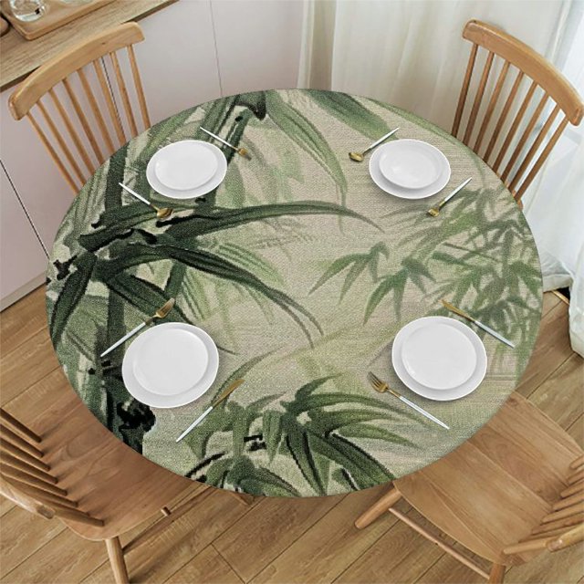 Autua Bamboo Trees Water Bird Round Table Cover Stain Resistant