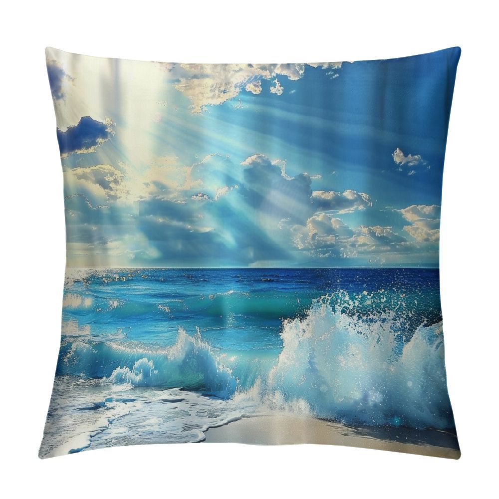 Autua Beach Ocean Waves Graphic Decorative Cushion Throw Pillow Cover