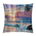 Autua Beach Palm Tree Sunset Starfish Shells Graphic Decorative Cushion