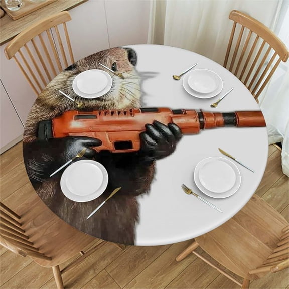 Autua Beaver Round Tablecloth, Stain-Resistant, Washable, Ideal for Indoor and Outdoor Dining, Full Width Single-Sided Printing, Outdoor Picnic Camping, Indoor Kitchen Dining Party 31"-35